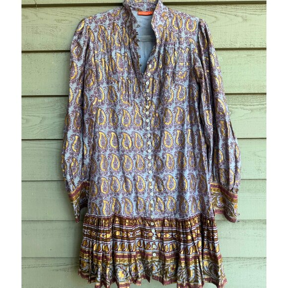 Oliphant Gold Paisley Cotton Silk Dress Sz S - Picture 1 of 10